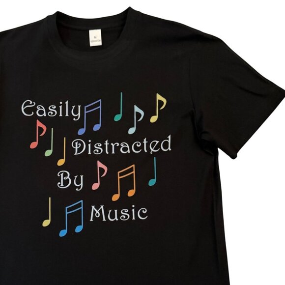 Boutique Tops - Graphic T Shirt Size M Easily Distracted By Music Black Music Note Tee